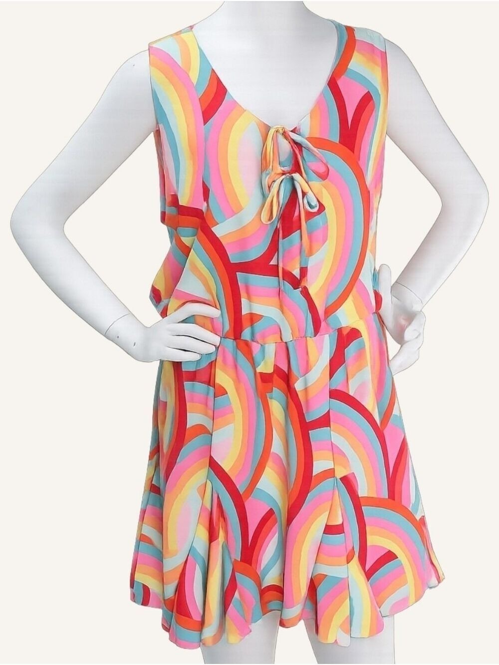 Haptics Buttercup Retro Rainbow Romper Large Flare Hem Boho Festival NIP